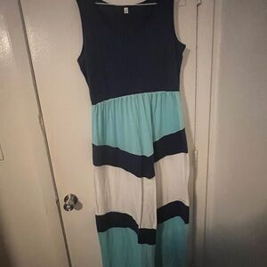 Sleeveless Navy and Aqua Colorblock Dress